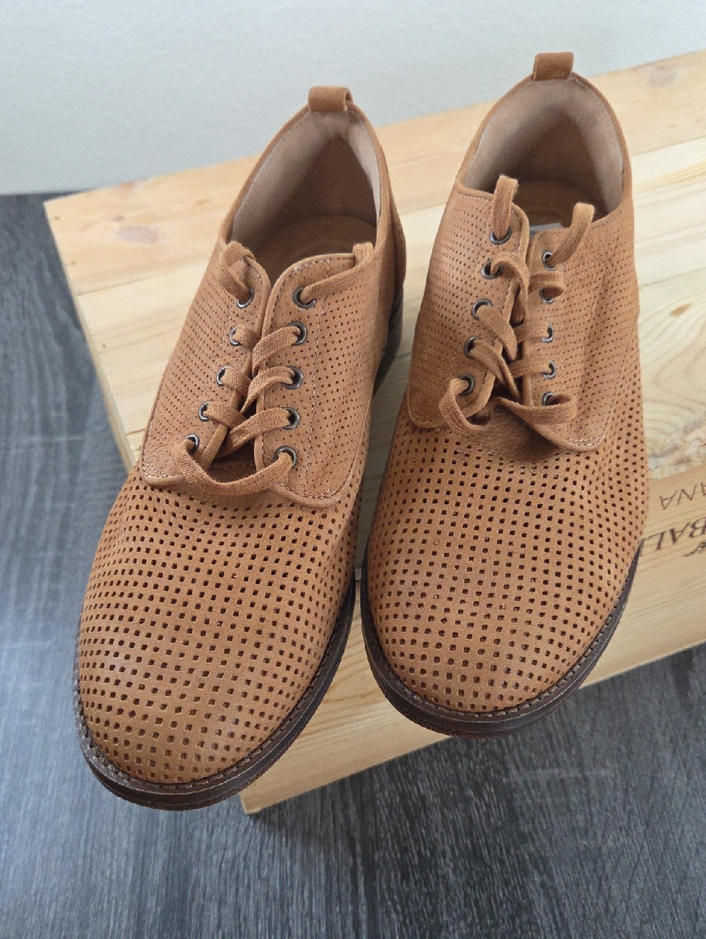 BRIOSO 10M TanBrown Perforated Lace-Up Oxford Shoes Micro suede Removable Insole